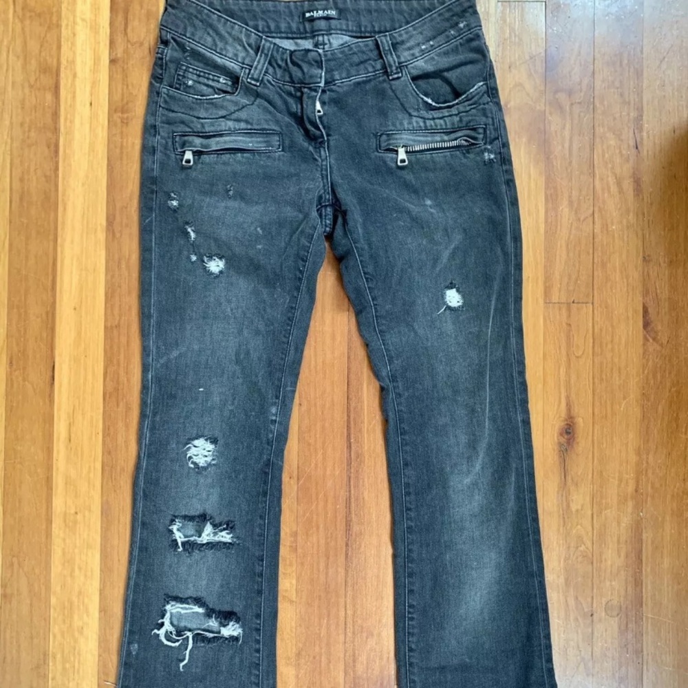 Balmain Paris faded black distressed vintage moto jeans 34 Christophe Decarnin